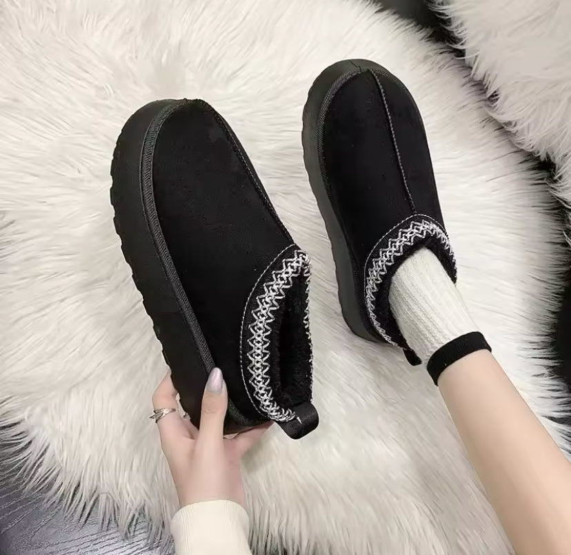 Fur Lined Suede Low Top Slip On Winter Boots