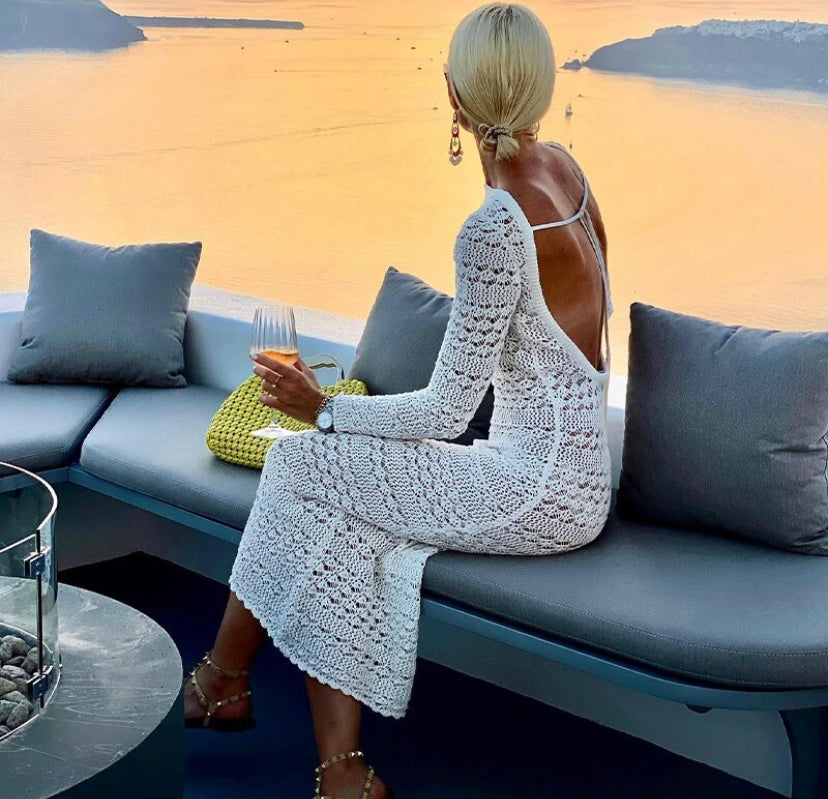 Backless White Crochet Beach Dress