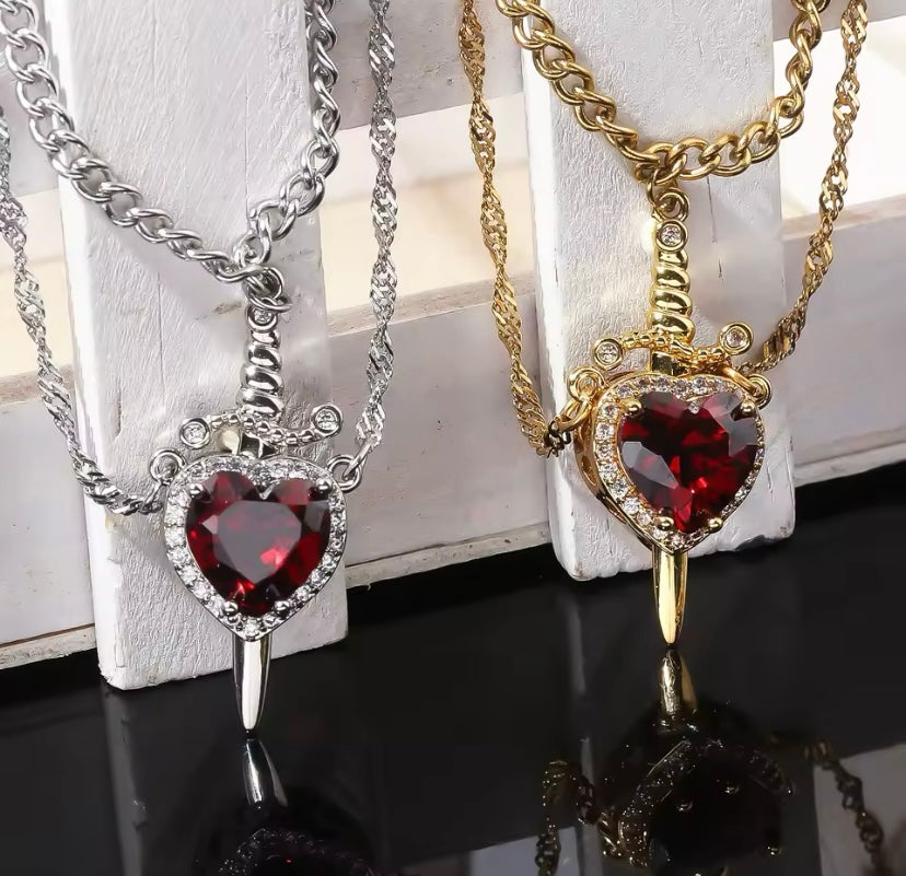 Heart & Sword Necklace Set