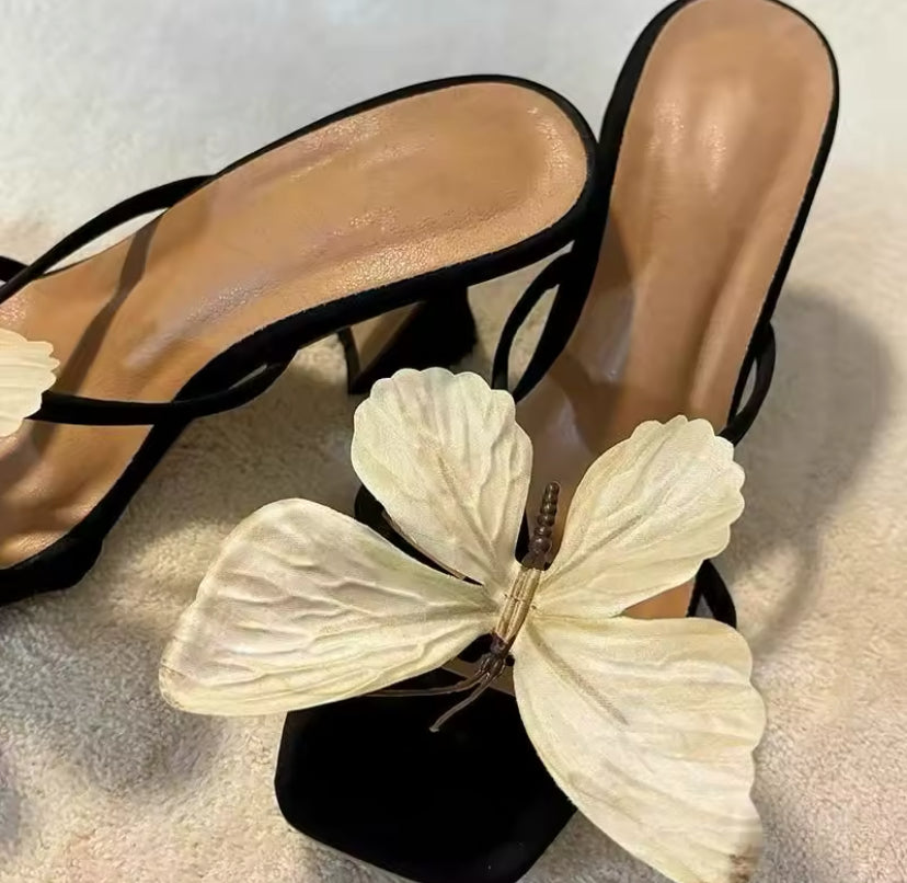 Butterfly Detail Open Toe Backless Heels
