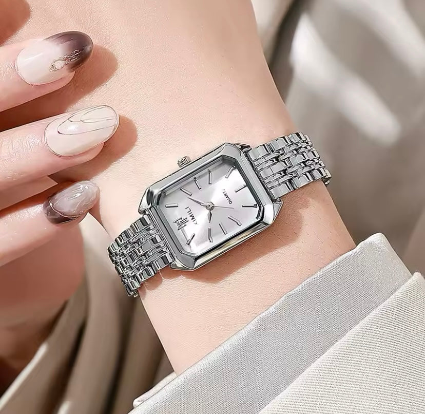 Gold & Silver Square Face Quartz Watch
