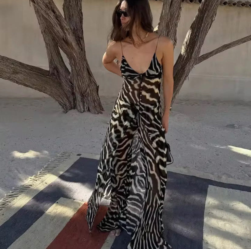 Sheer Mesh Zebra Maxi Top Co-ord