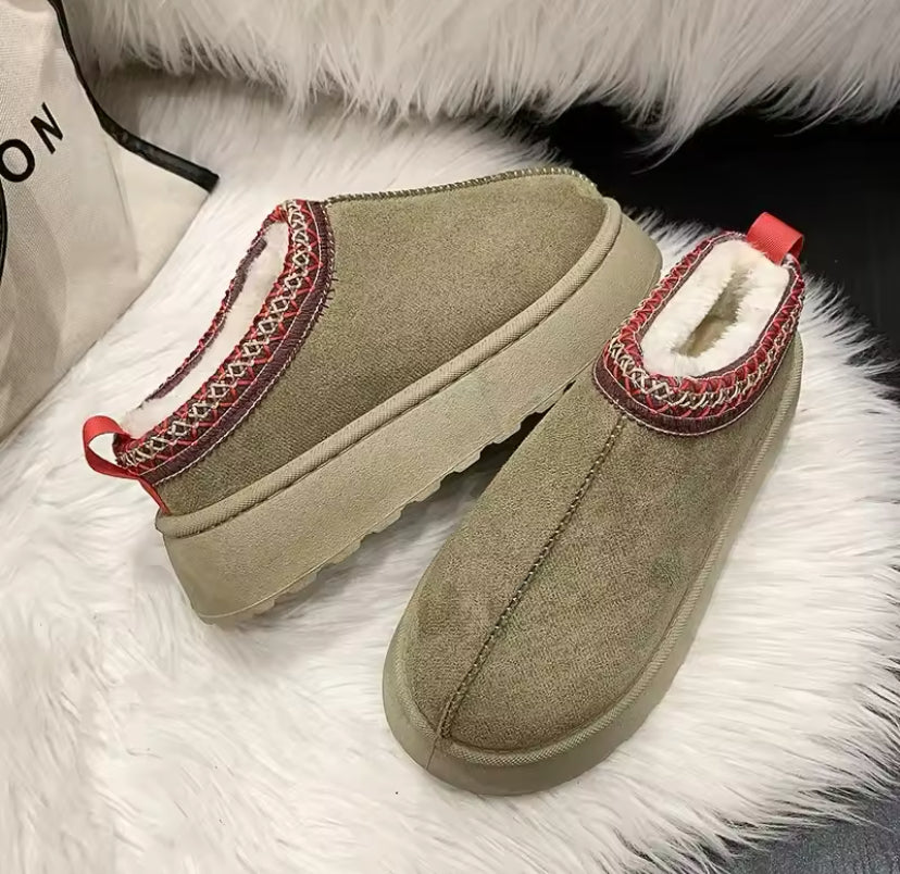 Fur Lined Suede Low Top Slip On Winter Boots