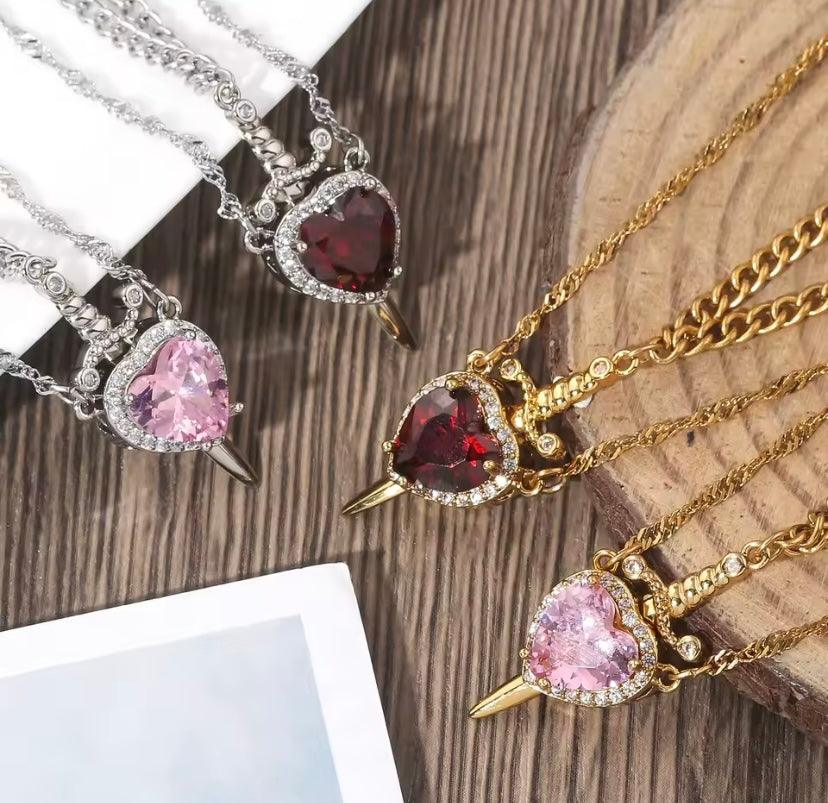 Heart & Sword Necklace Set