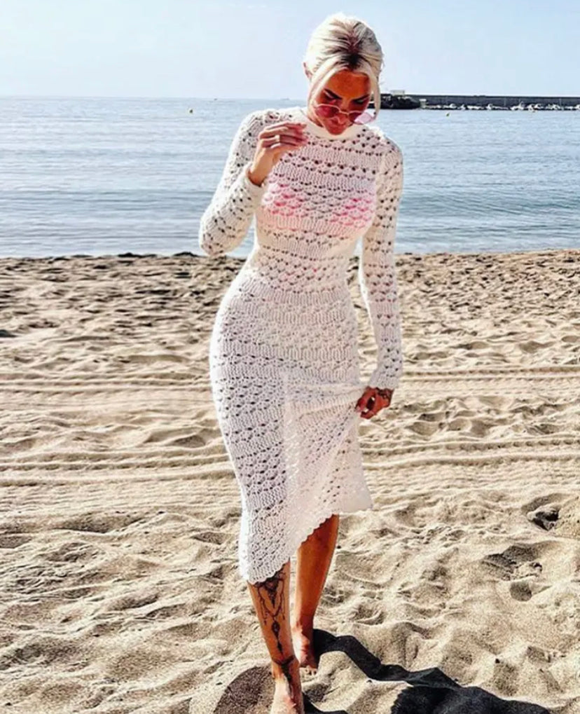Backless White Crochet Beach Dress