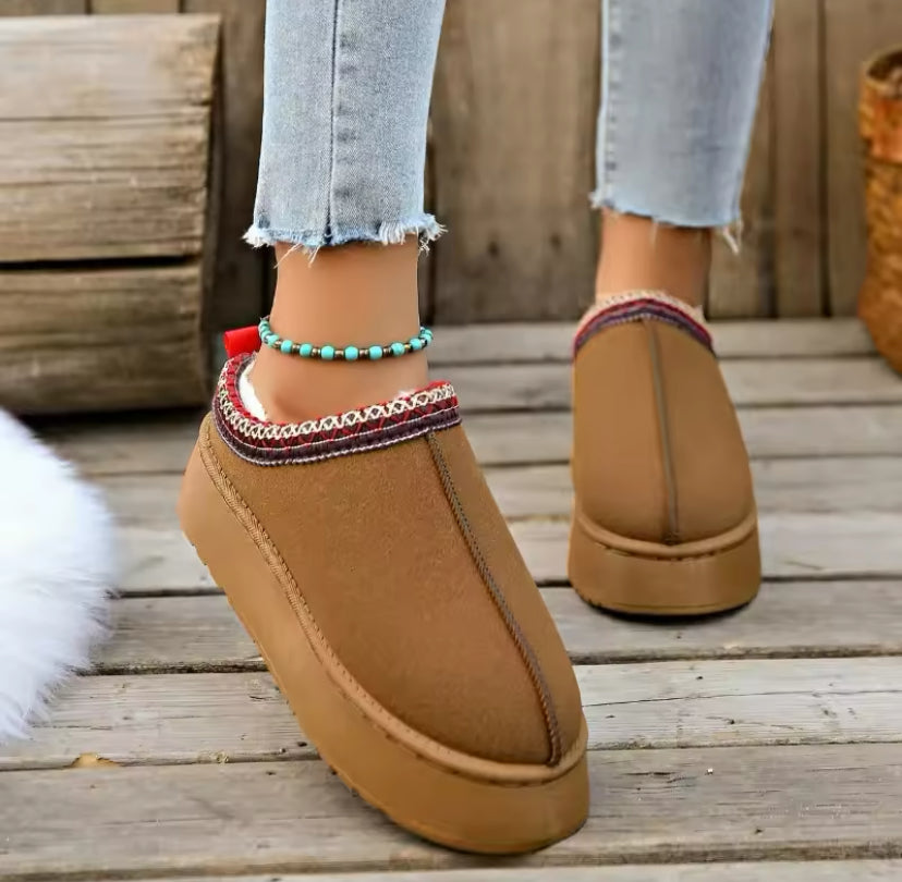 Fur Lined Suede Low Top Slip On Winter Boots