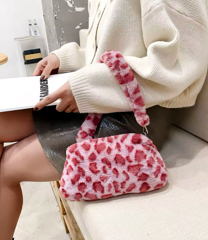 Fluffy Animal Print Shoulder Bag