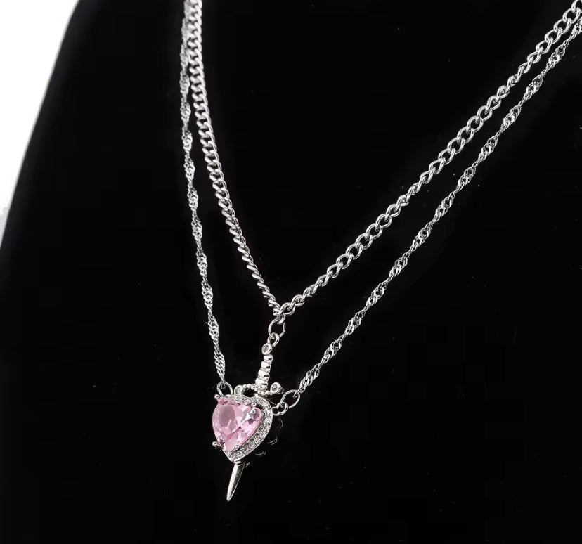 Heart & Sword Necklace Set