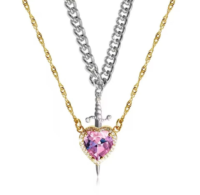 Heart & Sword Necklace Set
