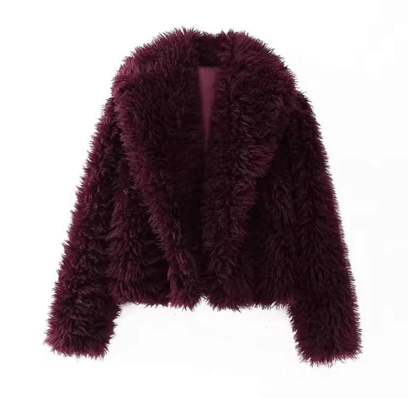 Burgundy Collared Fur Coat