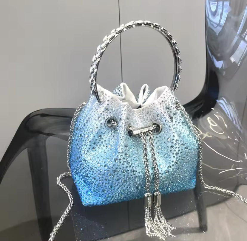 Water Droplets Effect Sparkly Tie Up Handbag