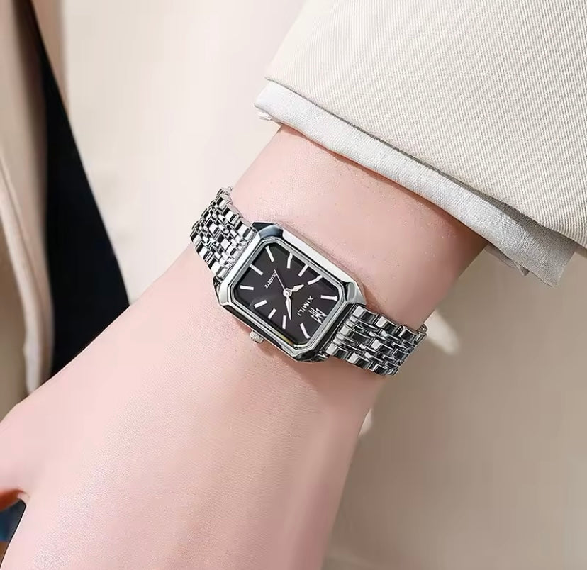Gold & Silver Square Face Quartz Watch