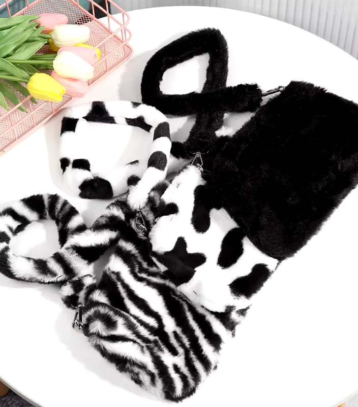 Fluffy Animal Print Shoulder Bag