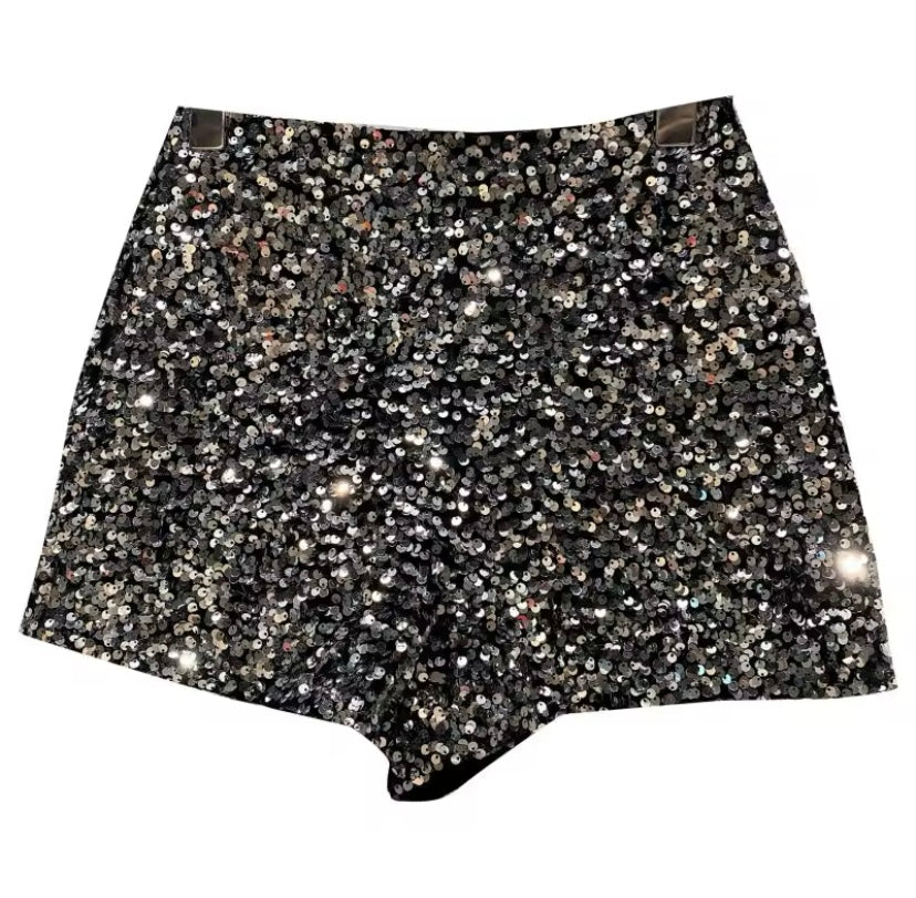 Sparkly Sequin Zip Up Mini Shorts