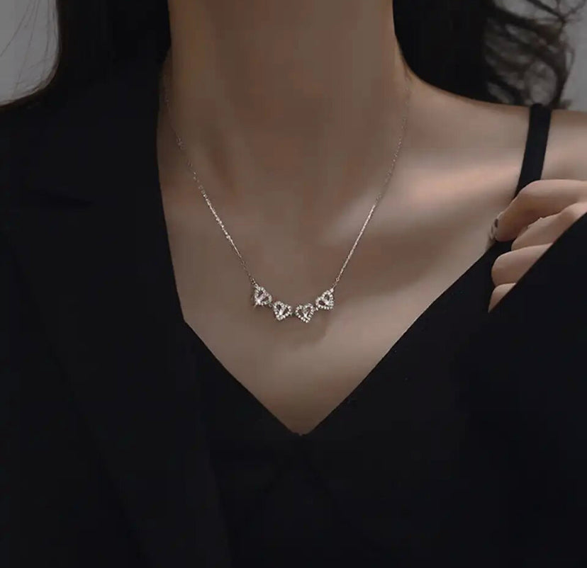 Magnetic Sparkly Heart Shape Four Leaf Clover Necklace