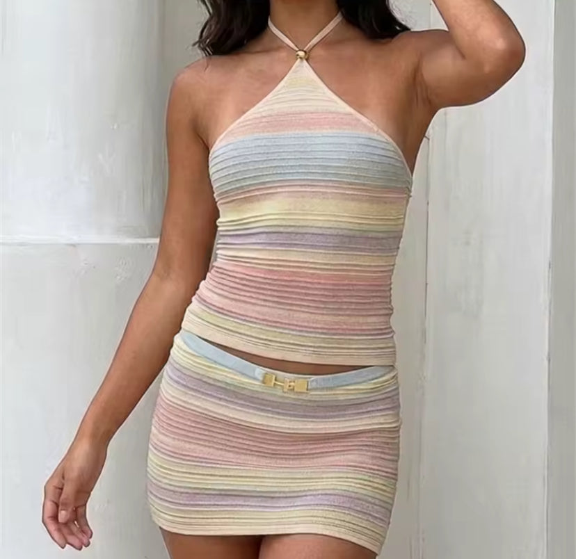 Belt Detail Halter Mini Skirt Co-ord