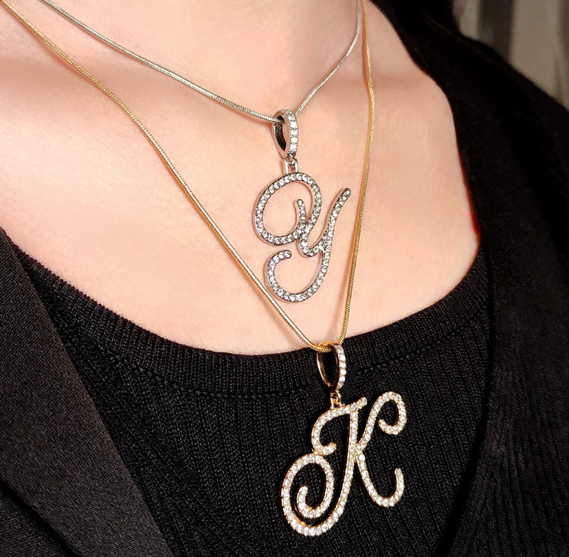 Cursive Letter Initial Pendant Necklace