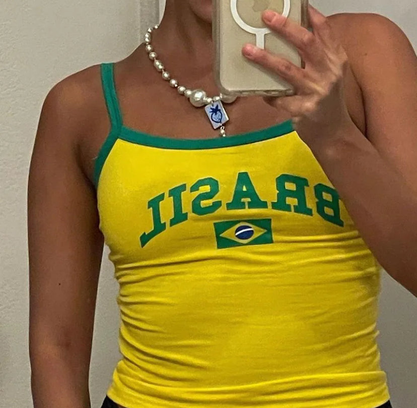Brasil Top Cropped Printed Vest Top