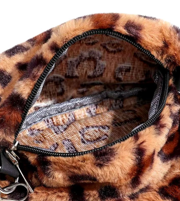 Fluffy Animal Print Shoulder Bag