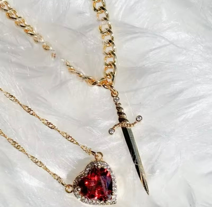 Heart & Sword Necklace Set