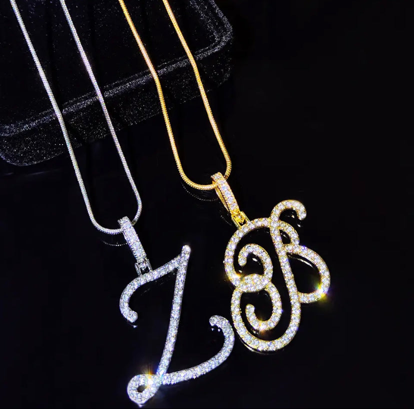 Cursive Letter Initial Pendant Necklace