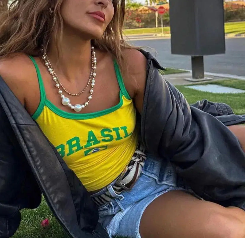 Brasil Top Cropped Printed Vest Top