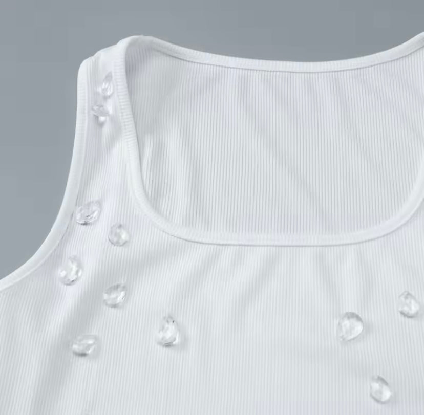 Water Droplet Effect Detail Square Neck Crop Top