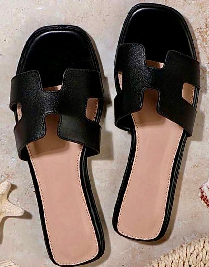 Open Toe Sliders Slip On Flat Shoes