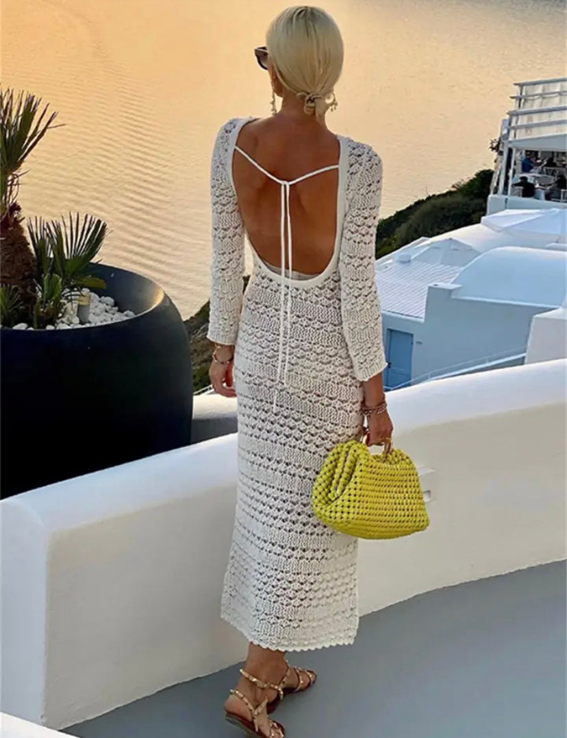 Backless White Crochet Beach Dress