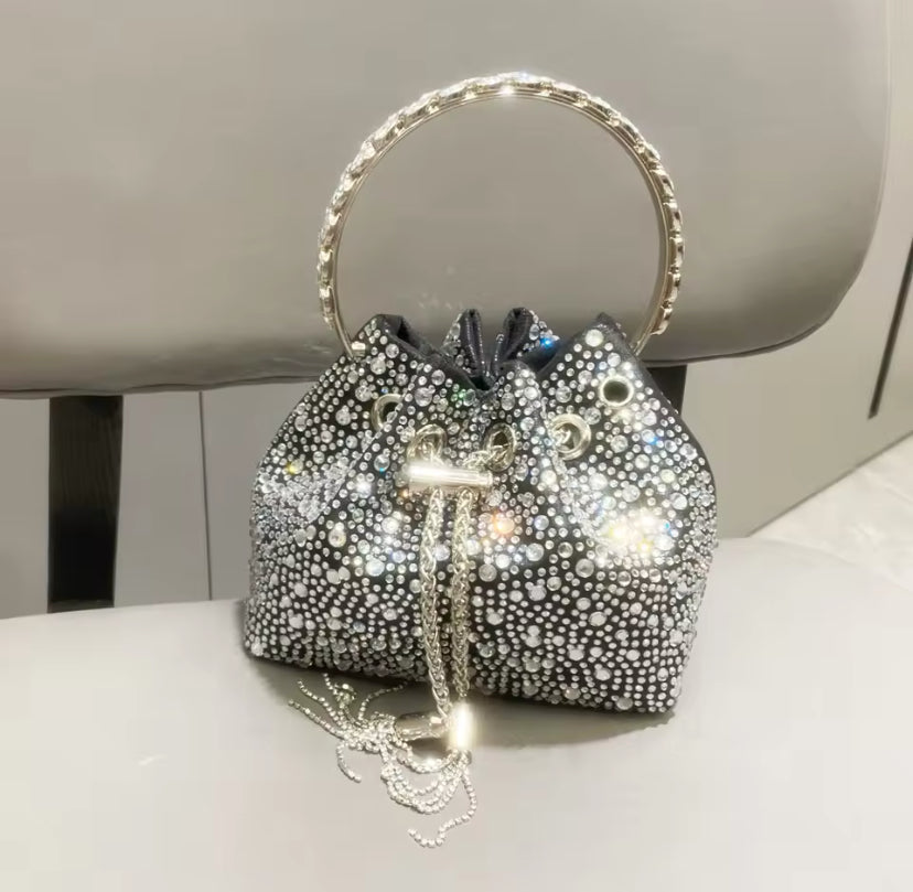 Water Droplets Effect Sparkly Tie Up Handbag
