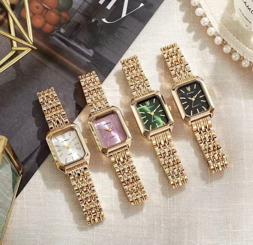 Gold & Silver Square Face Quartz Watch