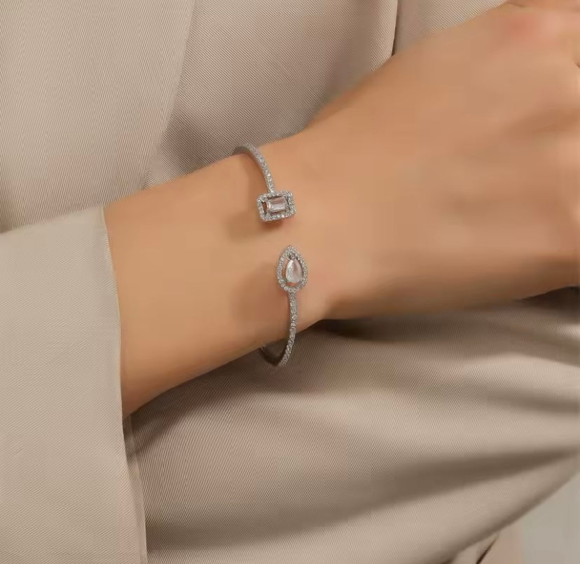 Sparkly Gemstone Geometric Cuff Bangle Bracelet