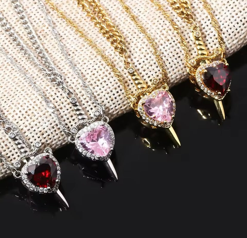 Heart & Sword Necklace Set