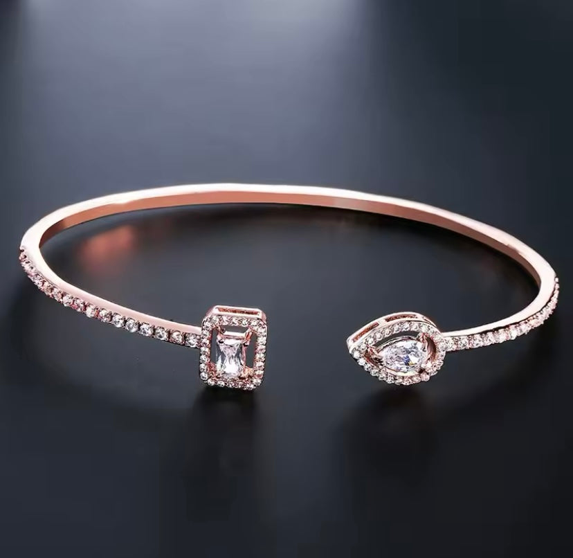 Sparkly Gemstone Geometric Cuff Bangle Bracelet