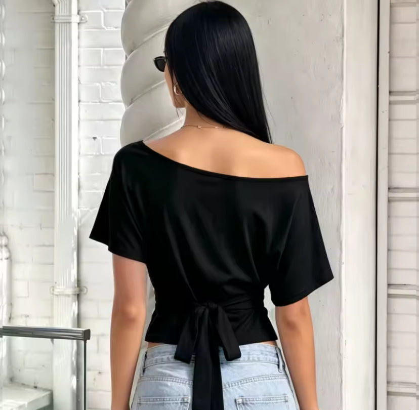 Tie Up Asymmetrical Fitted T-Shirt