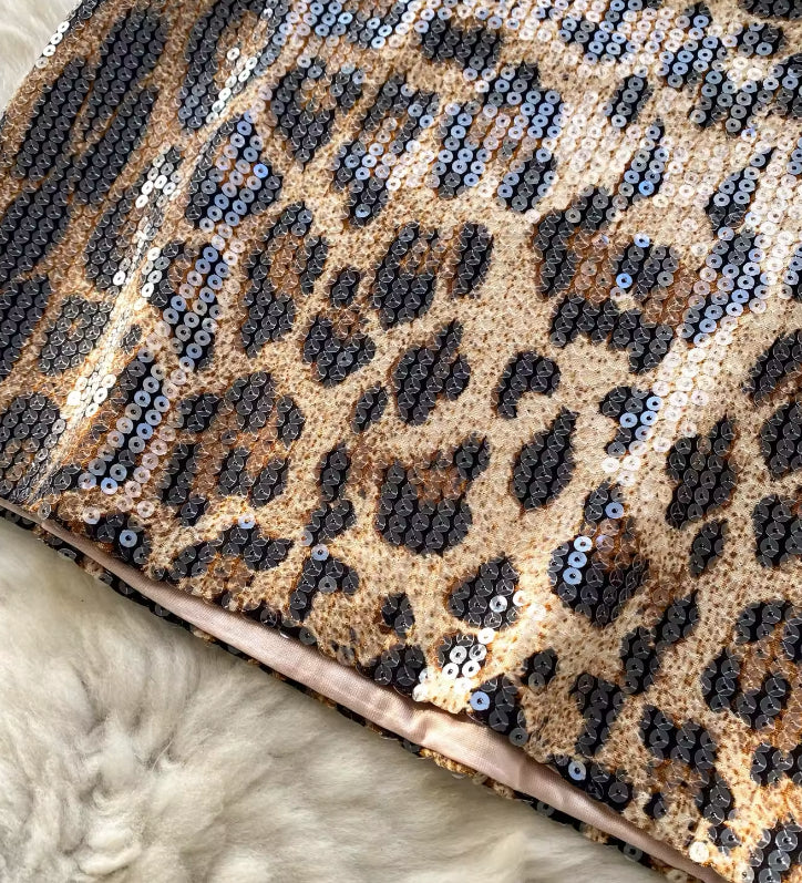 Sequin Leopard Print Hanging Halterneck Mini Skirt Co-Ord