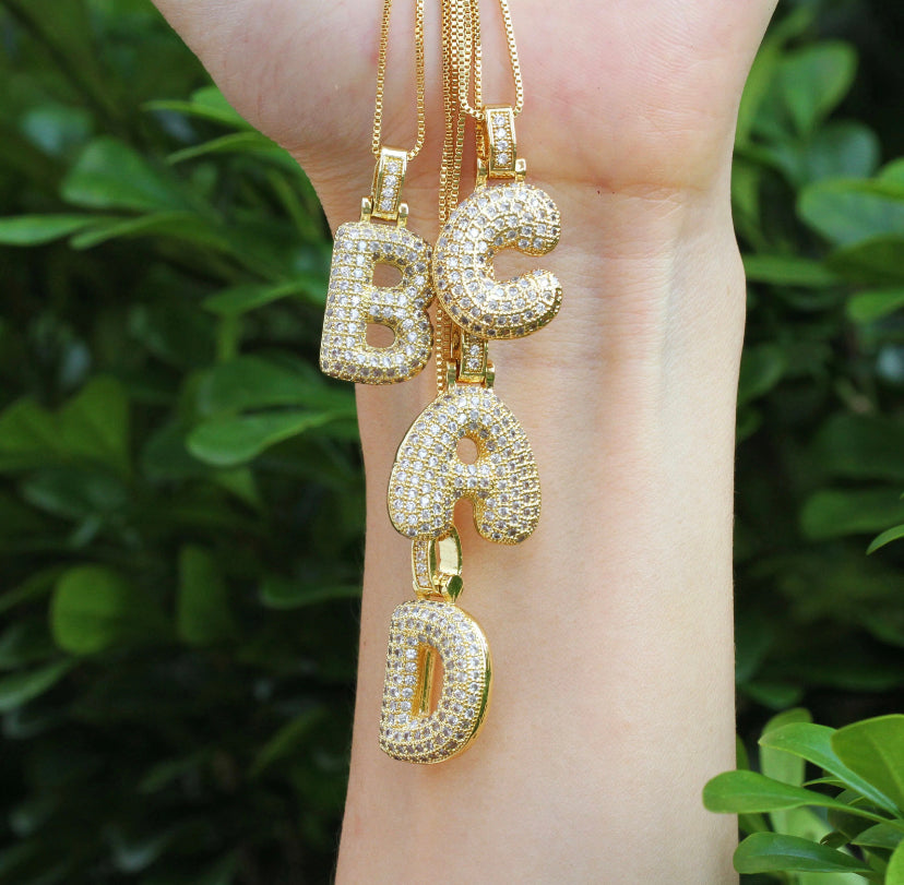 Sparkly Bubble Letter Initial Pendant Necklace
