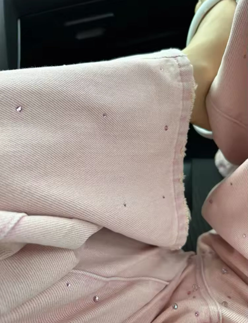 Pink Diamanté Embellished Straight Leg Jeans