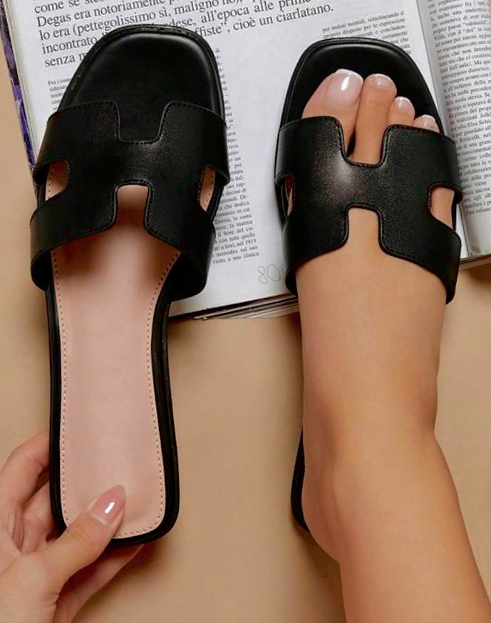 Open Toe Sliders Slip On Flat Shoes