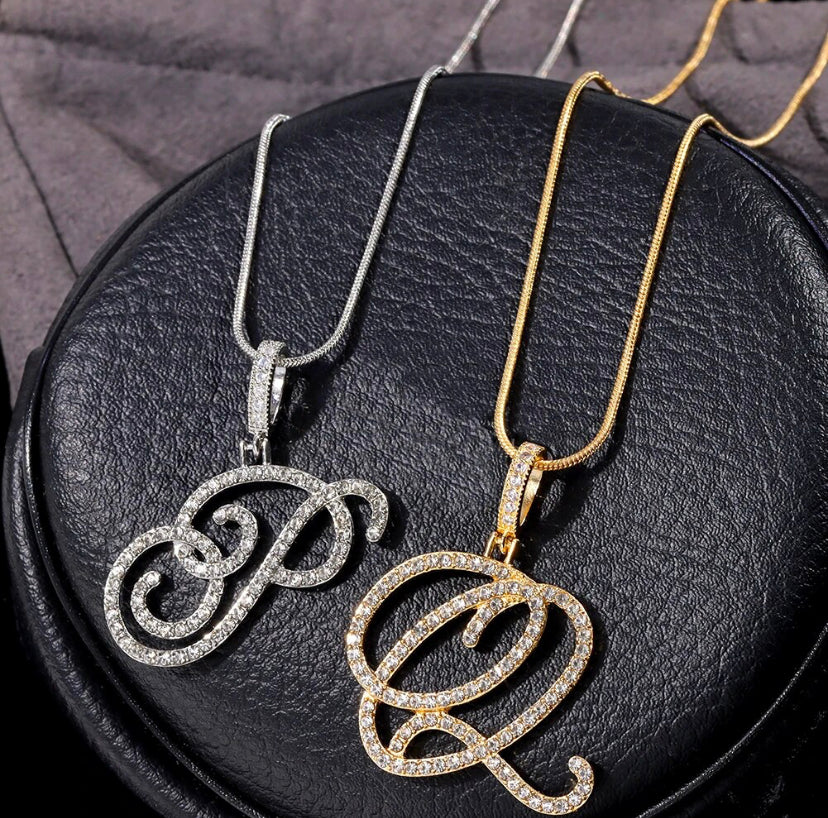 Cursive Letter Initial Pendant Necklace