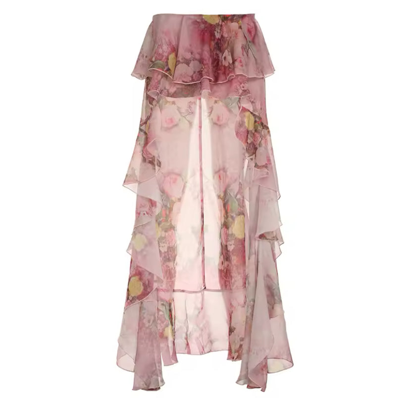 Floral Print Mesh Skirt