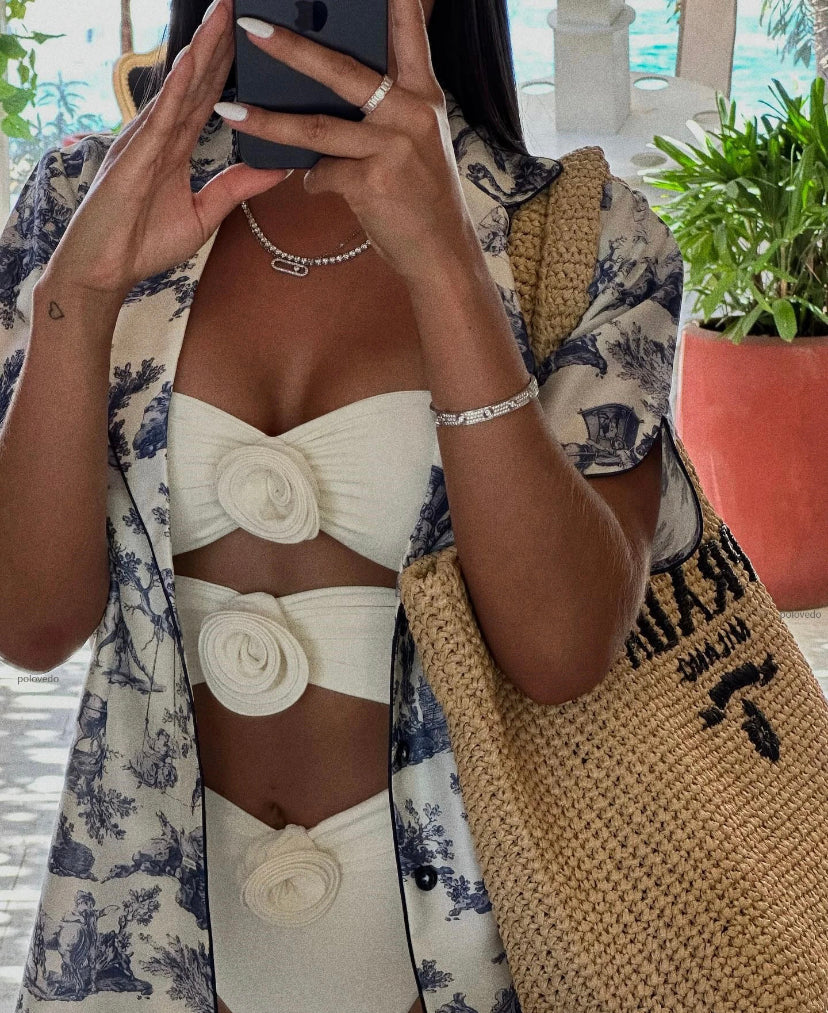 Two Piece Flower Detail Swimsuit