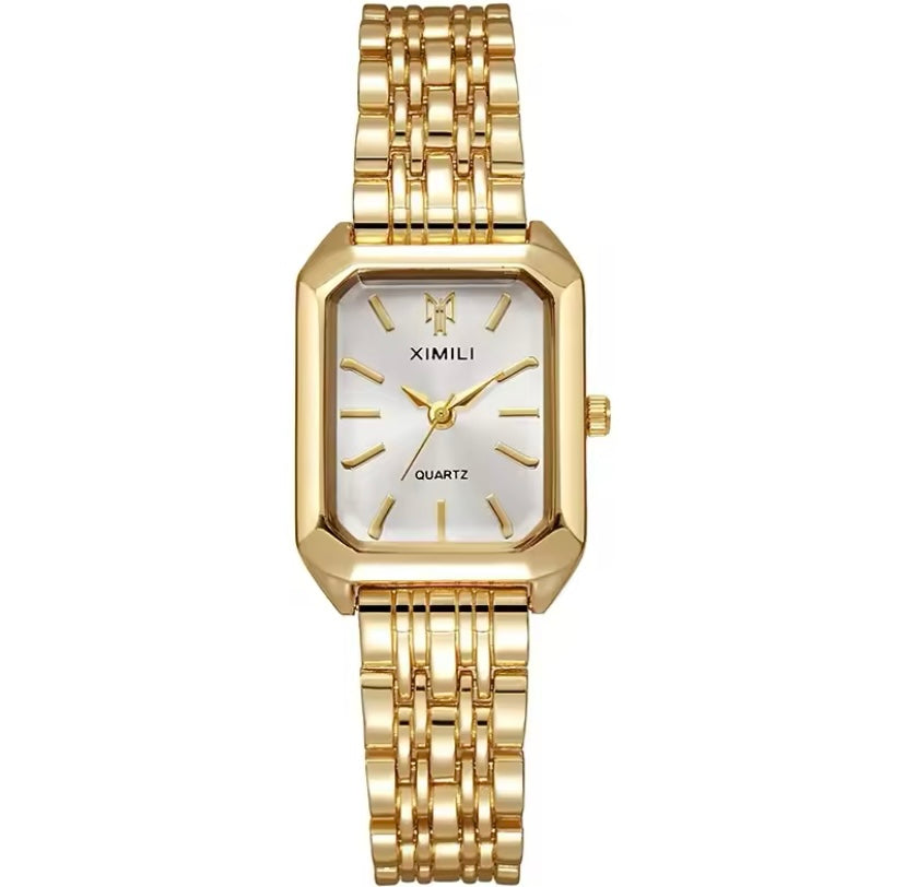 Gold & Silver Square Face Quartz Watch