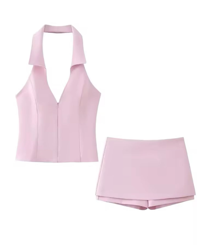 Pink Waistcoat & Shorts Co-ord
