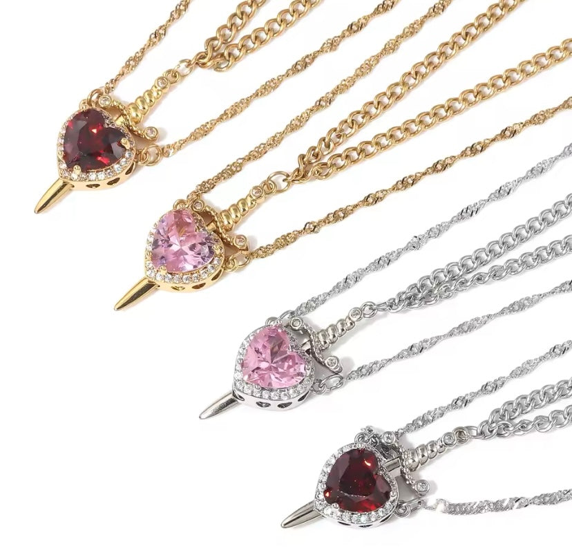 Heart & Sword Necklace Set