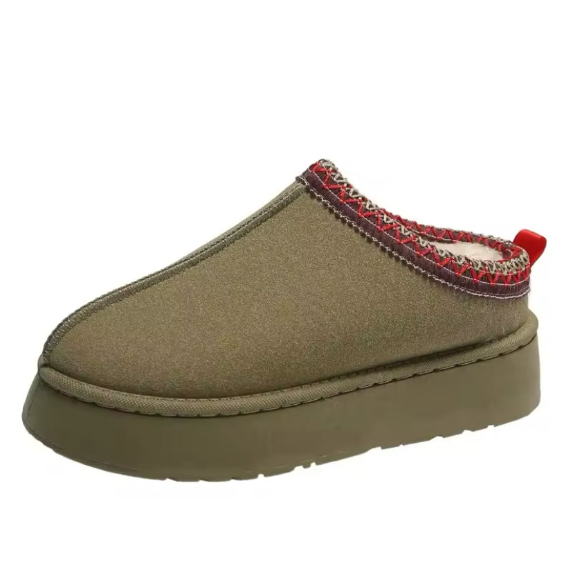 Fur Lined Suede Low Top Slip On Winter Boots