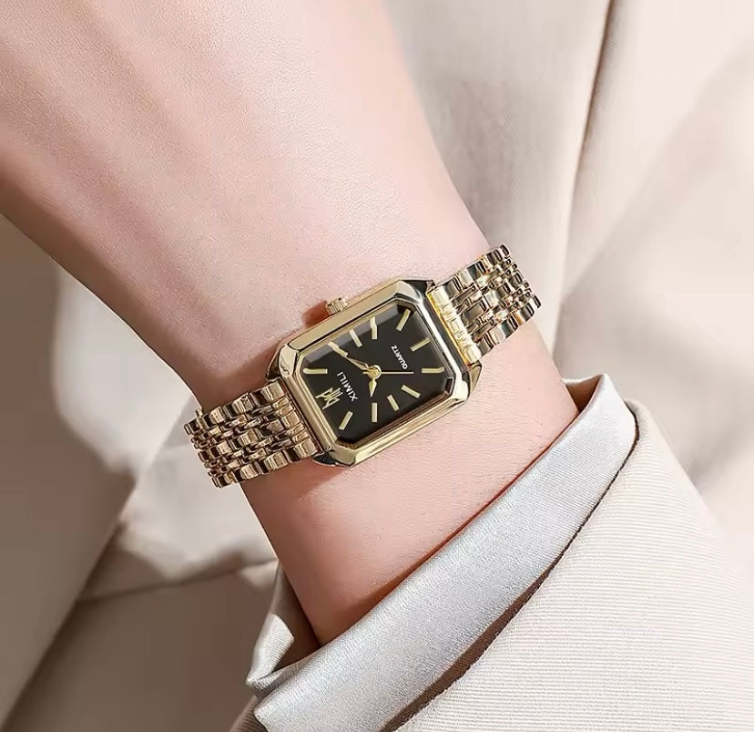 Gold & Silver Square Face Quartz Watch