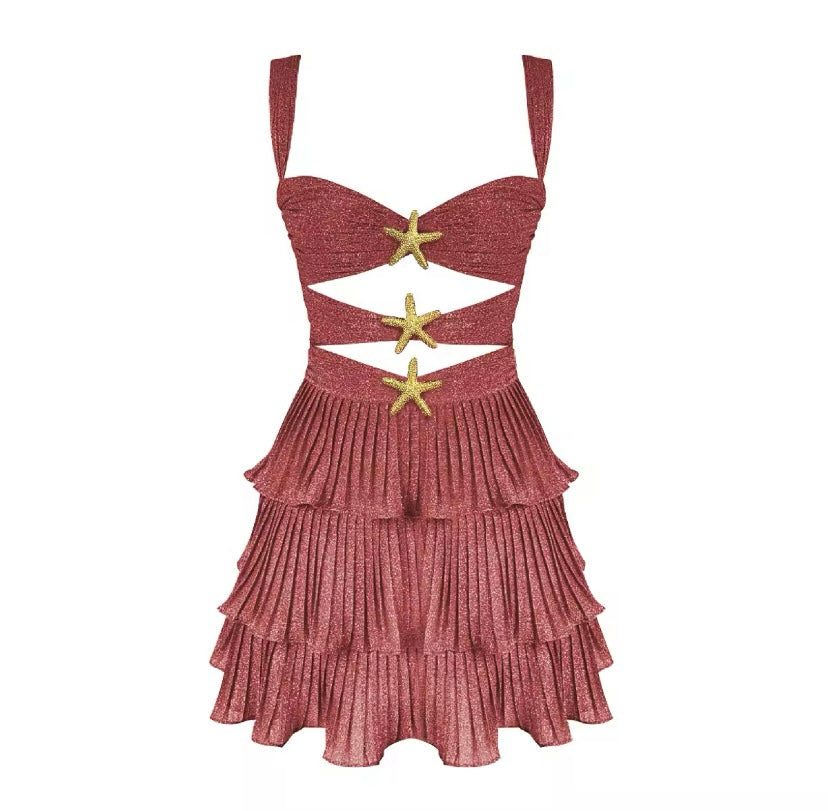 Pink Sparkly Cut Out Starfish Detail Mini Dress