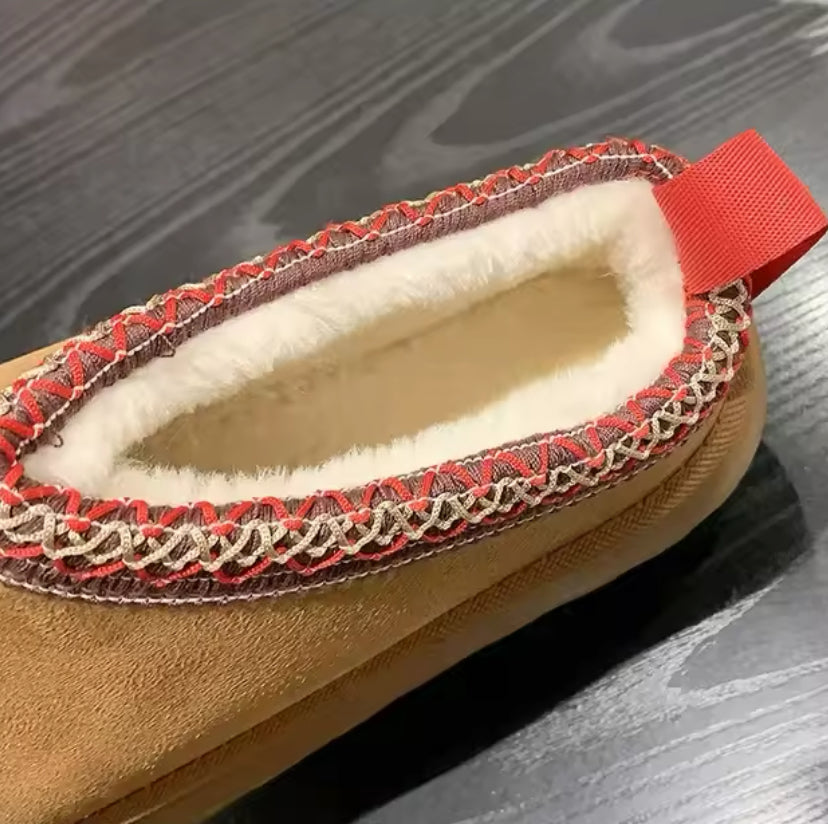 Fur Lined Suede Low Top Slip On Winter Boots