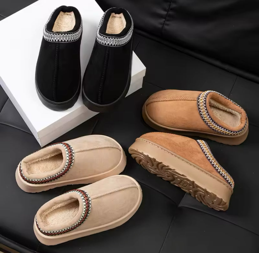 Fur Lined Suede Low Top Slip On Winter Boots